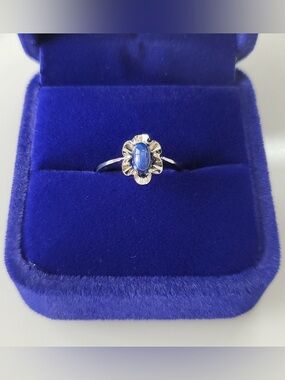 Vintage 10K Solid White Gold Genuine Lindy Star Blue Sapphire Ring Size 5.5